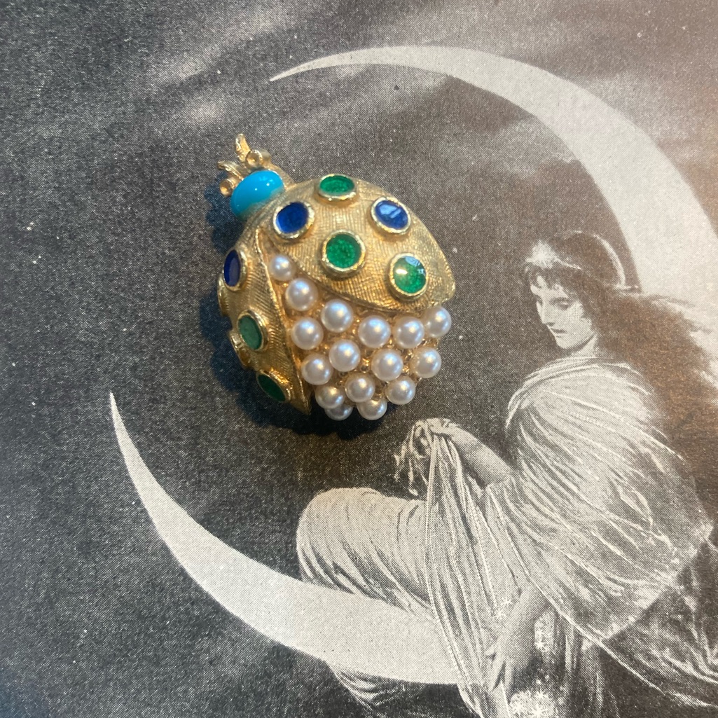 Elegant Gold And Blue Ladybug Brooch